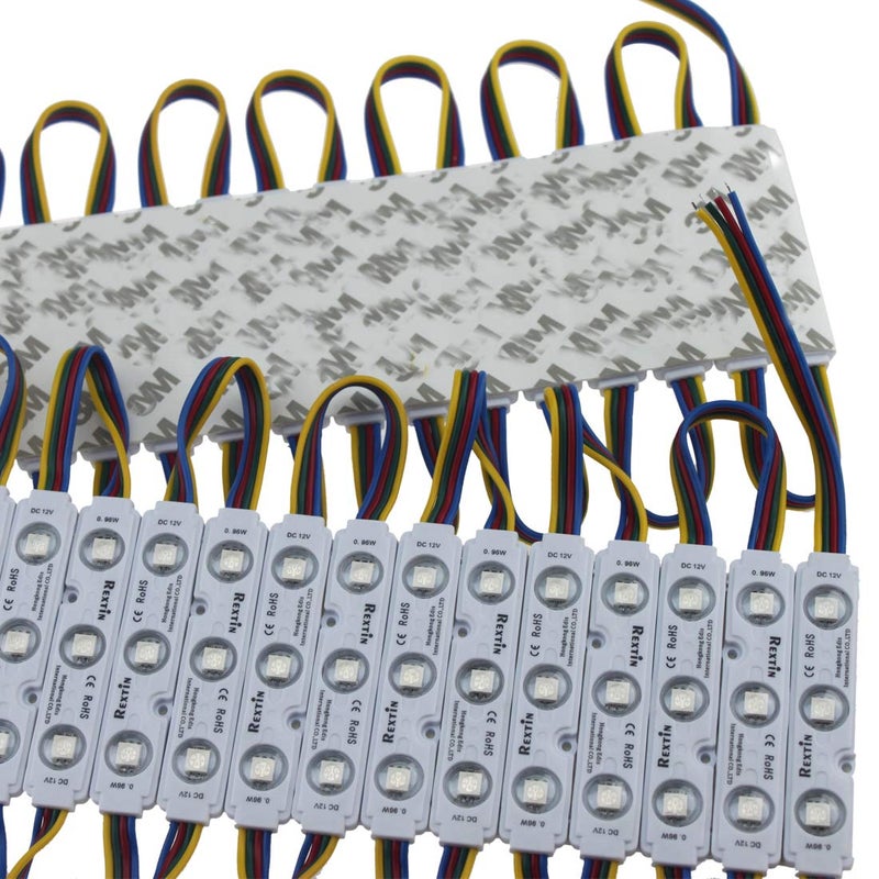 REXTiN 200 قطعة 12 فولت 5050 SMD 3 وحدة LED RGB تغيير الألوان أضواء مصباح لتزيين المنزل والحديقة وزفاف عيد الميلاد حفلة تصميم الحروف (حقن RGB) - Image 4